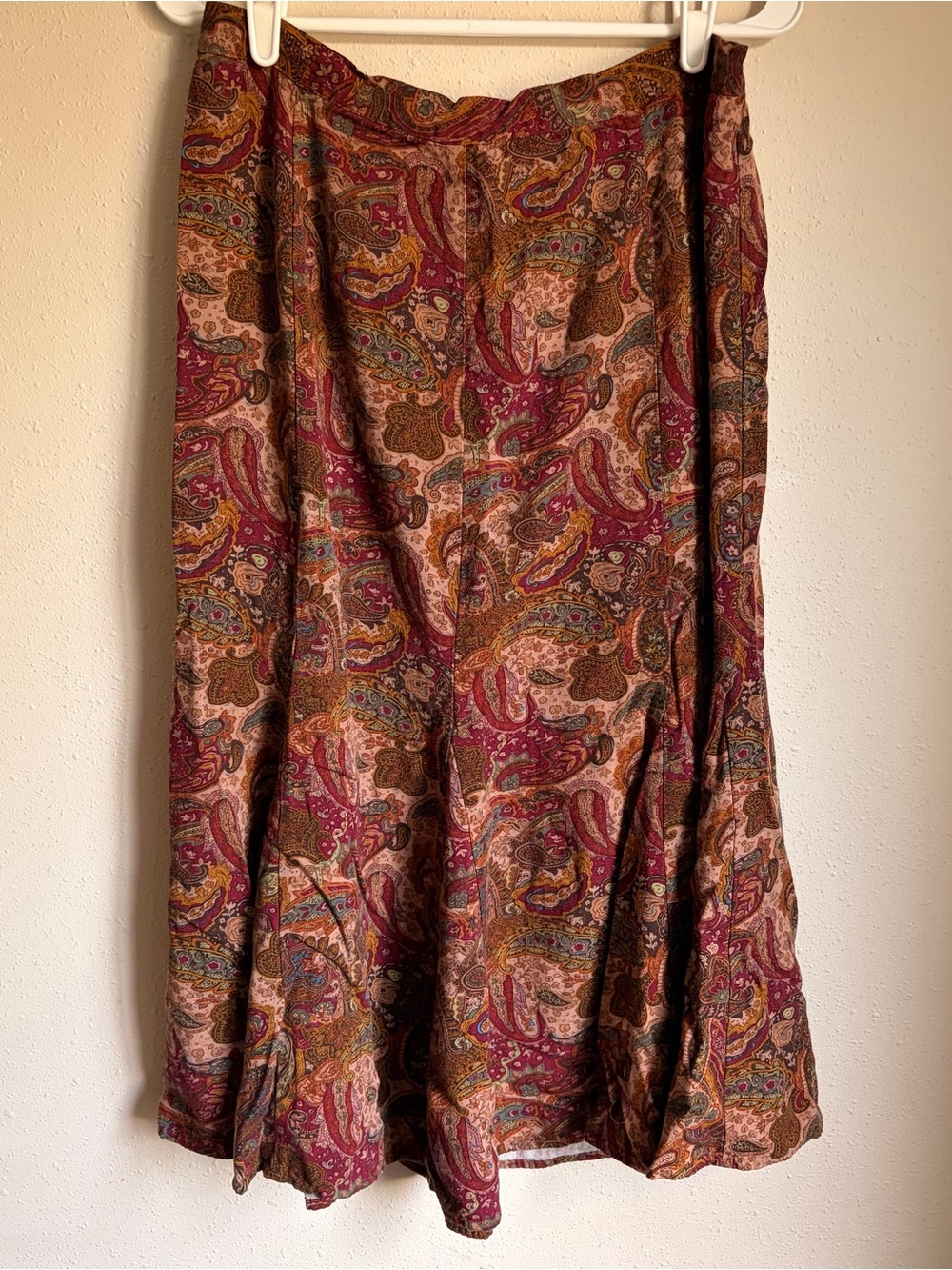 Vintage Bohemian Paisley Midi Skirt in Burgundy and Brown
